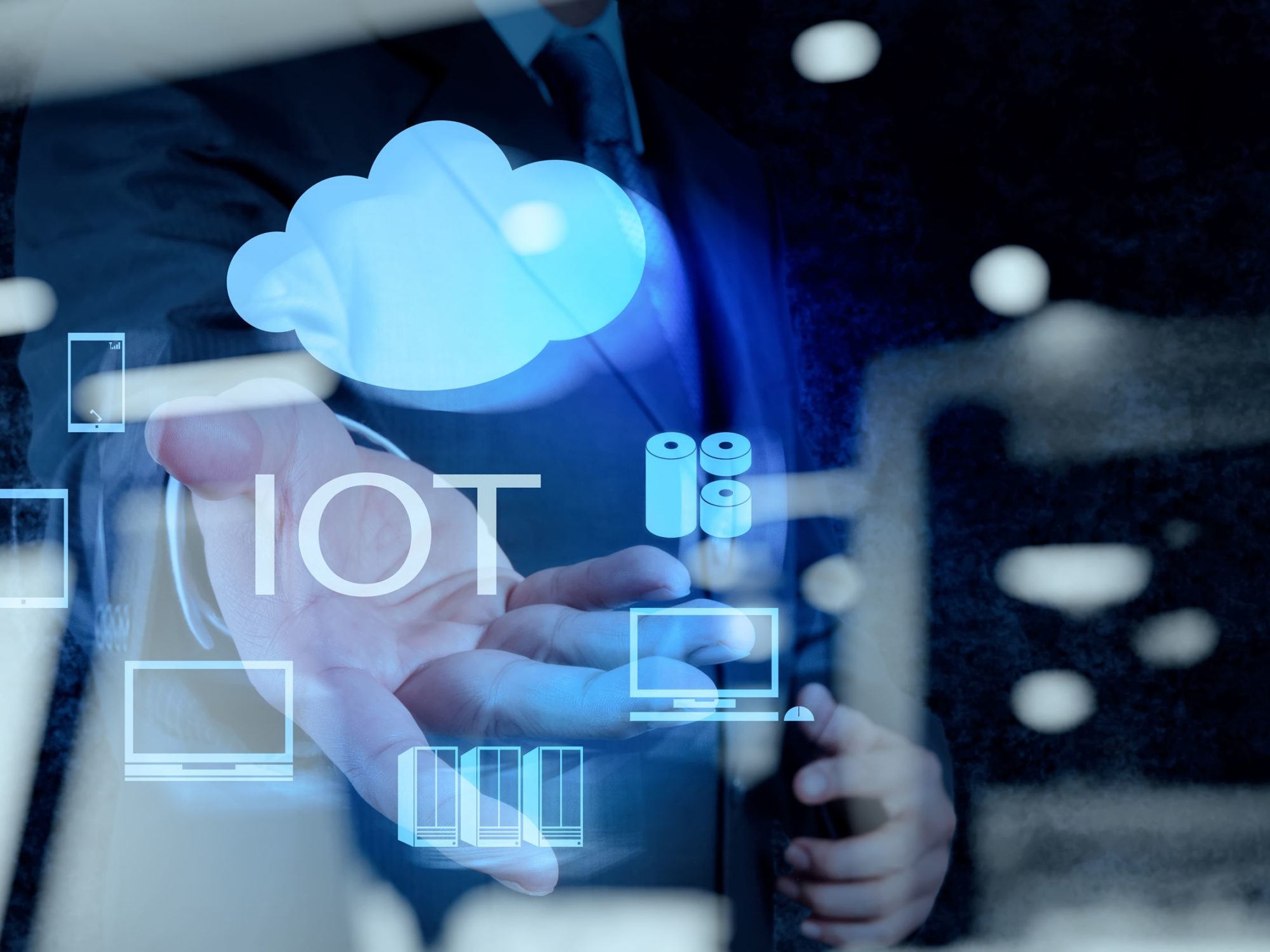 hand showing internet of things word diagram