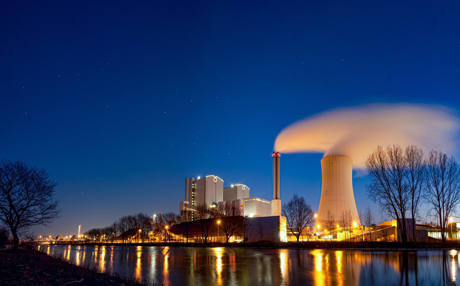 skyline view of operating power plant