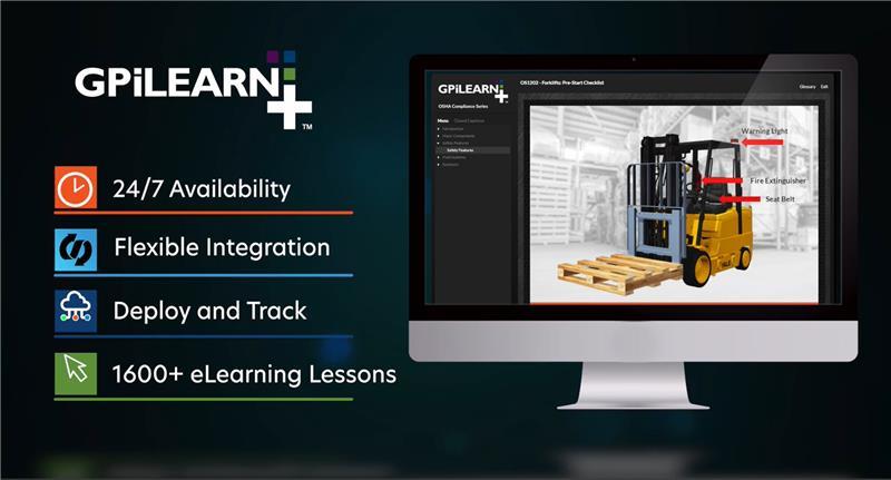 GPiLearn infographic with logo and screenshot of dashboard