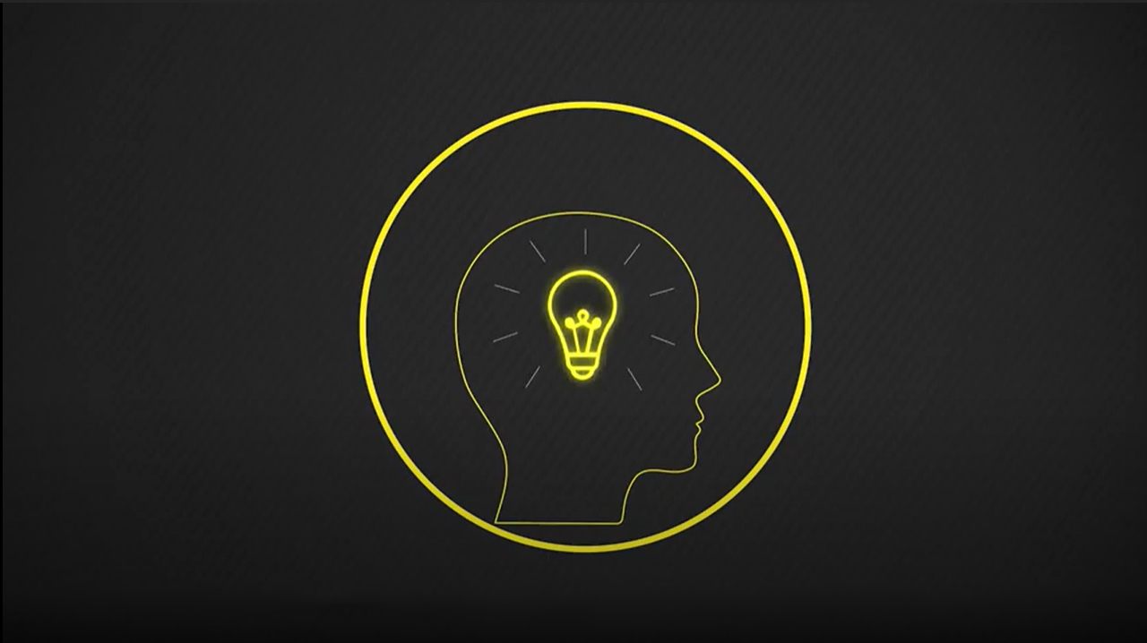 illustration head with lightbulb where brain should be