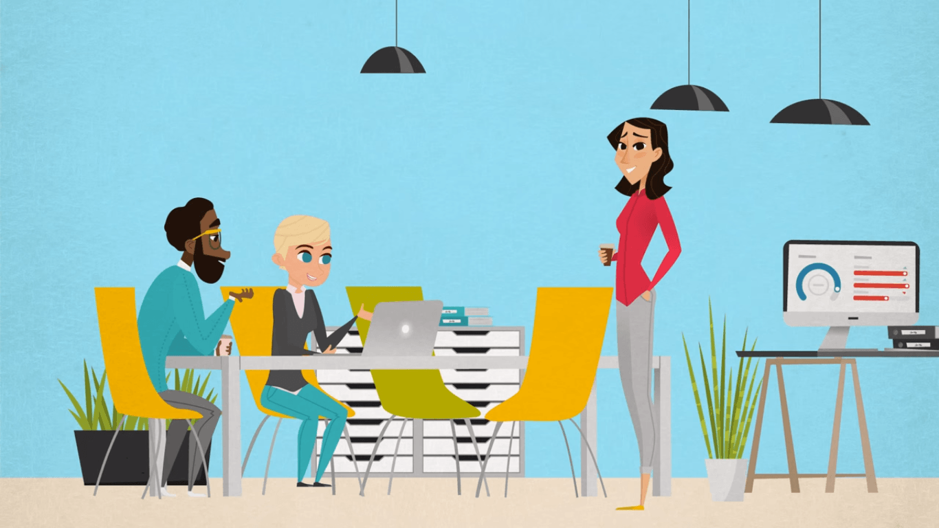 illustration of coworkers working around a laptop