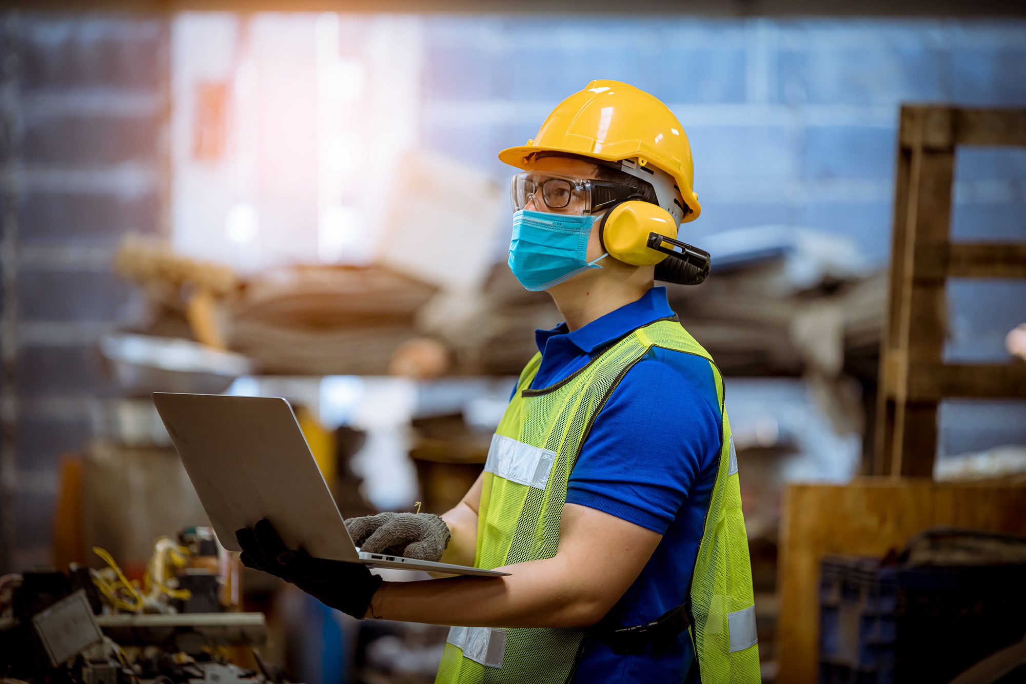 Portrait man worker under inspection and checking production pro