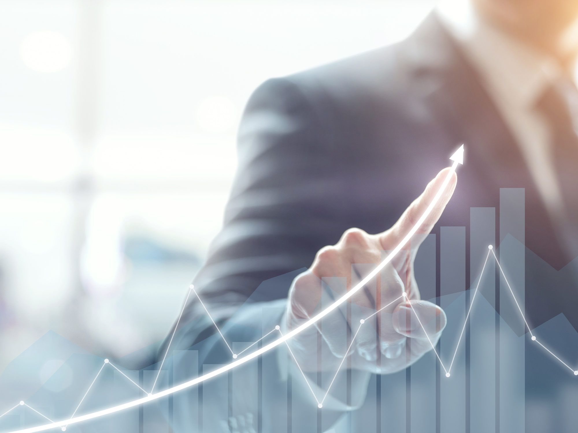 Development and growth concept. Businessman plan growth and incr