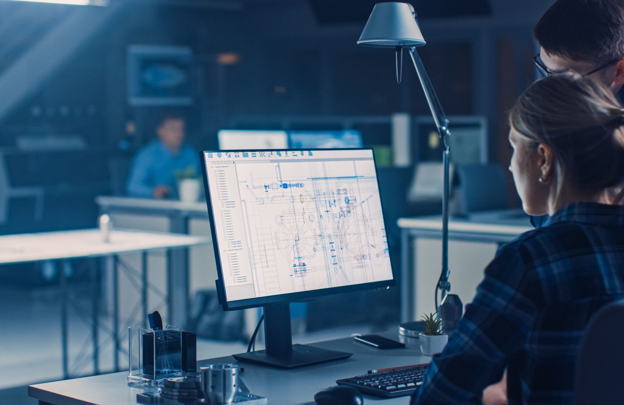 Engineer Working on Desktop Computer