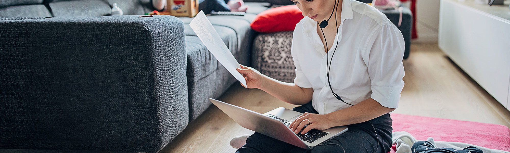 woman working at home with children