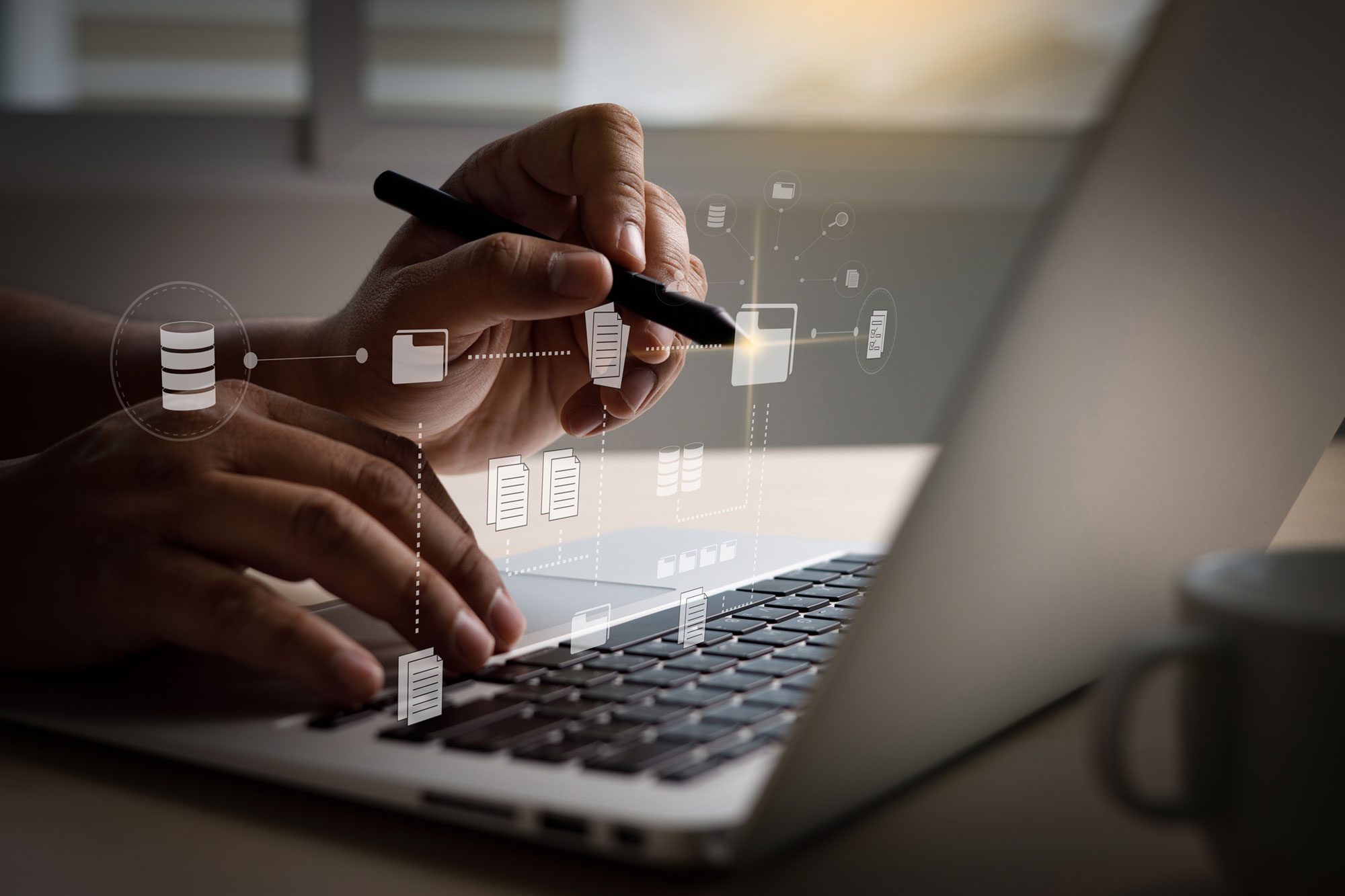 IT working on computer Business processes Document Management System (DMS) progress planning and chart